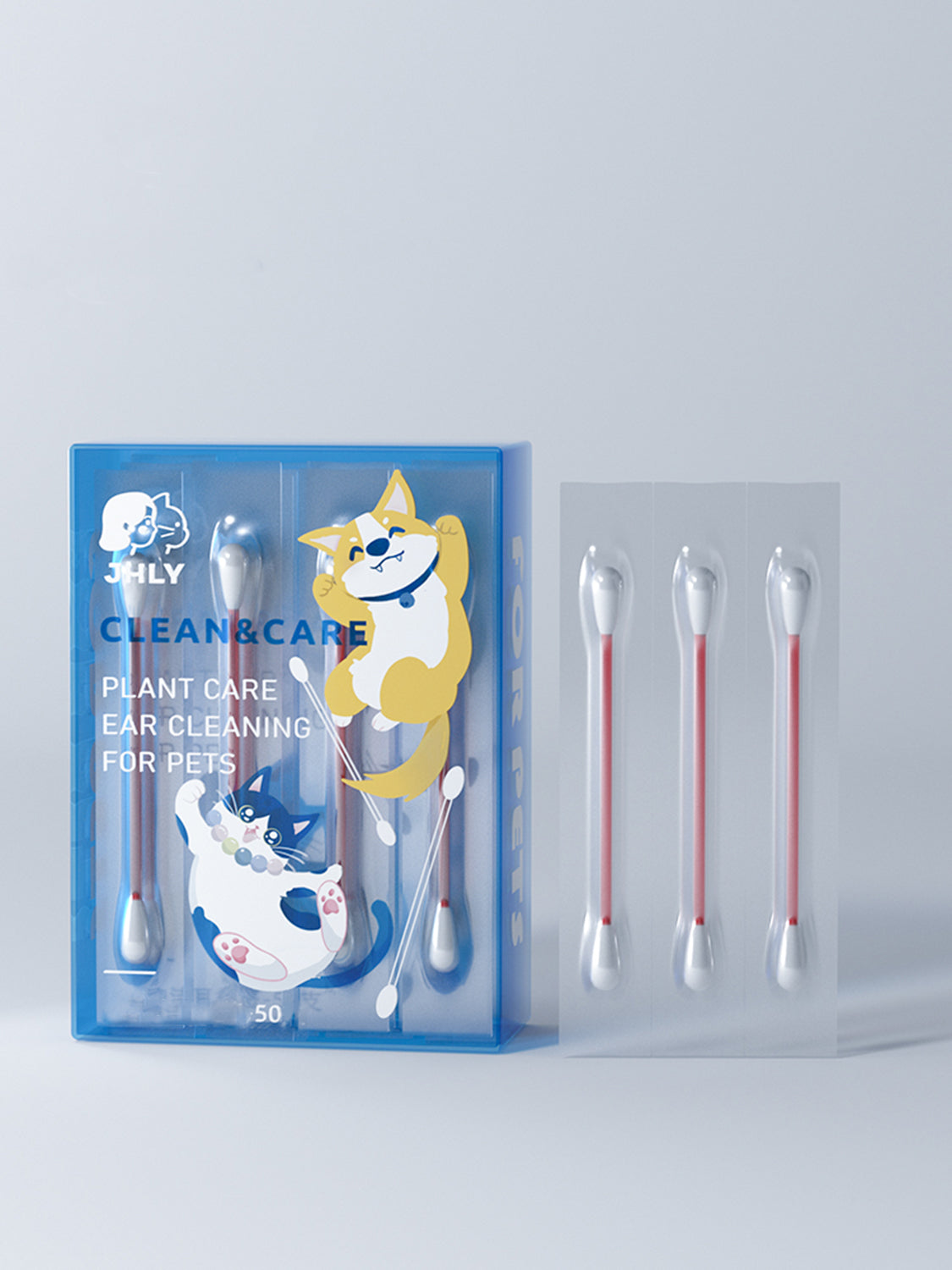 JHLY Pet Cotton Swabs With Ear Care Solution For Dog & Cat 50pcs
